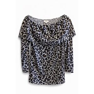 LOFT Leopard Print Off Shoulder Top Womens Small Animal Print Stretch Blouse